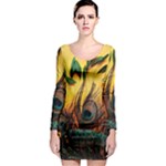 Oceans Stunning Painting Sunset Scenery Wave Paradise Beache Mountains Long Sleeve Bodycon Dress