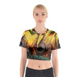 Oceans Stunning Painting Sunset Scenery Wave Paradise Beache Mountains Cotton Crop Top