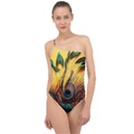 Oceans Stunning Painting Sunset Scenery Wave Paradise Beache Mountains Classic One Shoulder Swimsuit