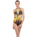 Oceans Stunning Painting Sunset Scenery Wave Paradise Beache Mountains Halter Front Plunge Swimsuit