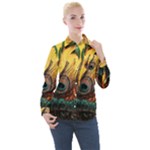 Oceans Stunning Painting Sunset Scenery Wave Paradise Beache Mountains Women s Long Sleeve Pocket Shirt