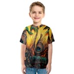 Sunset Illustration Water Night Sun Landscape Grass Clouds Painting Digital Art Drawing Kids  Sport Mesh T-Shirt