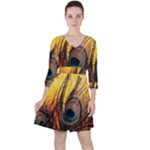 Sunset Illustration Water Night Sun Landscape Grass Clouds Painting Digital Art Drawing Quarter Sleeve Ruffle Waist Dress