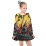 Sunset Illustration Water Night Sun Landscape Grass Clouds Painting Digital Art Drawing Kids  Long Sleeve Dress