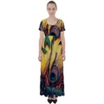 Forest Trees Snow Landscape Art High Waist Short Sleeve Maxi Dress