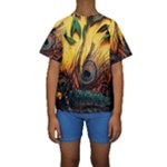 Japan Art Artwork Asia Drawing Lake Landscape Mountain Nature Oriental Kids  Short Sleeve Swimwear