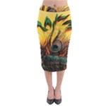 Japan Art Artwork Asia Drawing Lake Landscape Mountain Nature Oriental Midi Pencil Skirt