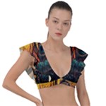 Japan Art Artwork Asia Drawing Lake Landscape Mountain Nature Oriental Plunge Frill Sleeve Bikini Top