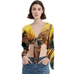 Japan Art Artwork Asia Drawing Lake Landscape Mountain Nature Oriental Trumpet Sleeve Cropped Top