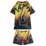 Peacock Feather Native Kids  Swim T-Shirt and Shorts Set