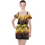 Peacock Feather Native Ruffle Cut Out Chiffon Playsuit