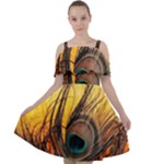 Peacock Feather Native Cut Out Shoulders Chiffon Dress