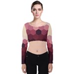 Flower Power Hippie Boho Love Peace Text Pink Pop Art Spirit Velvet Long Sleeve Crop Top