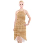 Light Wooden Texture, Wooden Light Brown Background High-Low Halter Chiffon Dress 