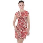 Paisley Red Ornament Texture Drawstring Hooded Dress