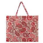 Paisley Red Ornament Texture Zipper Large Tote Bag