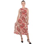 Paisley Red Ornament Texture Midi Tie-Back Chiffon Dress