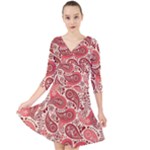 Paisley Red Ornament Texture Quarter Sleeve Front Wrap Dress