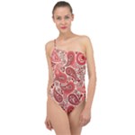 Paisley Red Ornament Texture Classic One Shoulder Swimsuit