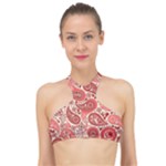 Paisley Red Ornament Texture High Neck Bikini Top