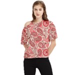 Paisley Red Ornament Texture One Shoulder Cut Out T-Shirt