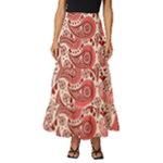 Paisley Red Ornament Texture Tiered Ruffle Maxi Skirt
