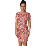 Paisley Red Ornament Texture Fitted Knot Split End Bodycon Dress
