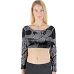 Paisley Skull, Abstract Art Long Sleeve Crop Top