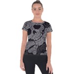 Paisley Skull, Abstract Art Short Sleeve Sports Top 