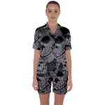 Paisley Skull, Abstract Art Satin Short Sleeve Pajamas Set