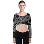 Paisley Skull, Abstract Art Velvet Long Sleeve Crop Top