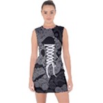 Paisley Skull, Abstract Art Lace Up Front Bodycon Dress