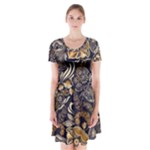 Paisley Texture, Floral Ornament Texture Short Sleeve V-neck Flare Dress