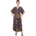 Paisley Texture, Floral Ornament Texture V-Neck Boho Style Maxi Dress