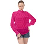 Pink Pattern, Abstract, Background, Bright High Neck Long Sleeve Chiffon Top