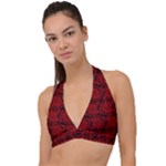 Red Floral Pattern Floral Greek Ornaments Halter Plunge Bikini Top