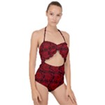 Red Floral Pattern Floral Greek Ornaments Scallop Top Cut Out Swimsuit