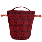 Red Floral Pattern Floral Greek Ornaments Drawstring Bucket Bag