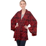 Red Floral Pattern Floral Greek Ornaments Long Sleeve Velvet Kimono 