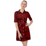 Red Floral Pattern Floral Greek Ornaments Belted Shirt Dress