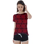 Red Floral Pattern Floral Greek Ornaments Short Sleeve Open Back T-Shirt