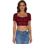 Red Floral Pattern Floral Greek Ornaments Short Sleeve Square Neckline Crop Top 