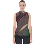 Texture Abstract Curve  Pattern Red Mock Neck Shell Top