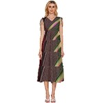 Pattern Texture Leaves V-Neck Drawstring Shoulder Sleeveless Maxi Dress