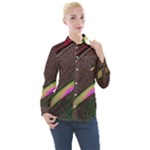Texture Abstract Curve  Pattern Red Women s Long Sleeve Pocket Shirt