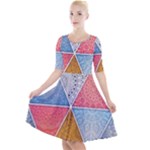 Texture With Triangles Quarter Sleeve A-Line Dress