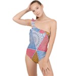 Texture With Triangles Frilly One Shoulder Swimsuit