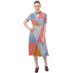 Texture With Triangles Keyhole Neckline Chiffon Dress