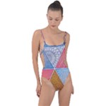 Texture With Triangles Tie Strap One Piece Swimsuit