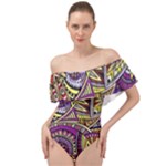 Violet Paisley Background, Paisley Patterns, Floral Patterns Off Shoulder Velour Bodysuit 